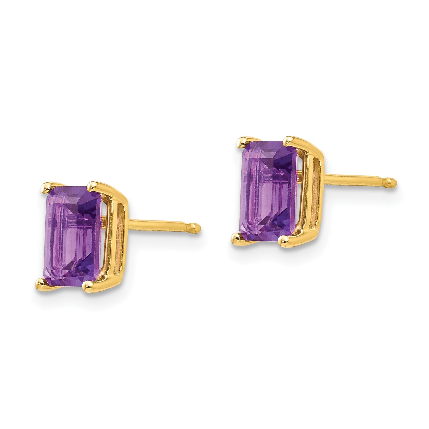 14k 7x5mm Emerald-Cut Amethyst Post Earrings