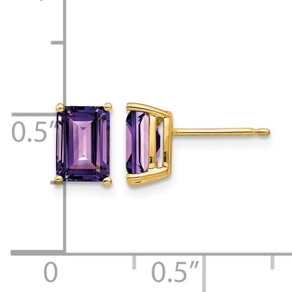 14k 7x5mm Emerald-Cut Amethyst Post Earrings