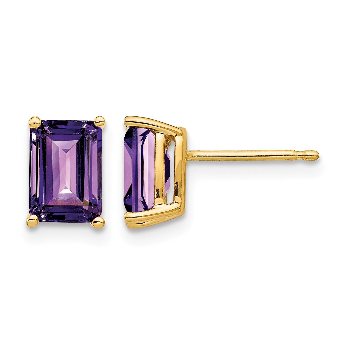 14k 7x5mm Emerald-Cut Amethyst Post Earrings