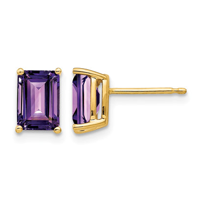 14k 7x5mm Emerald-Cut Amethyst Post Earrings