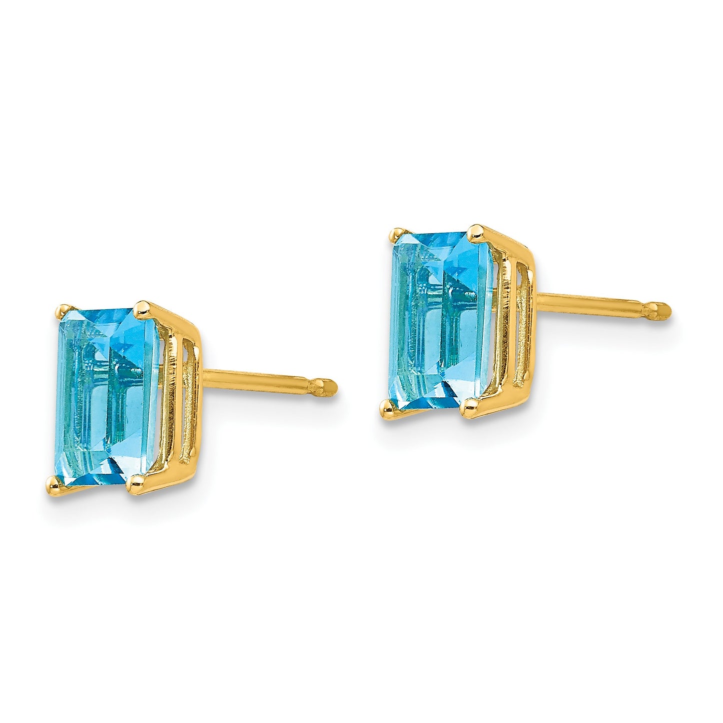 14k 7x5mm Emerald-Cut Blue Topaz Post Earrings