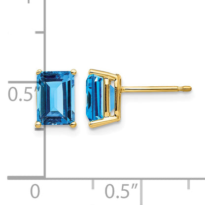14k 7x5mm Emerald-Cut Blue Topaz Post Earrings