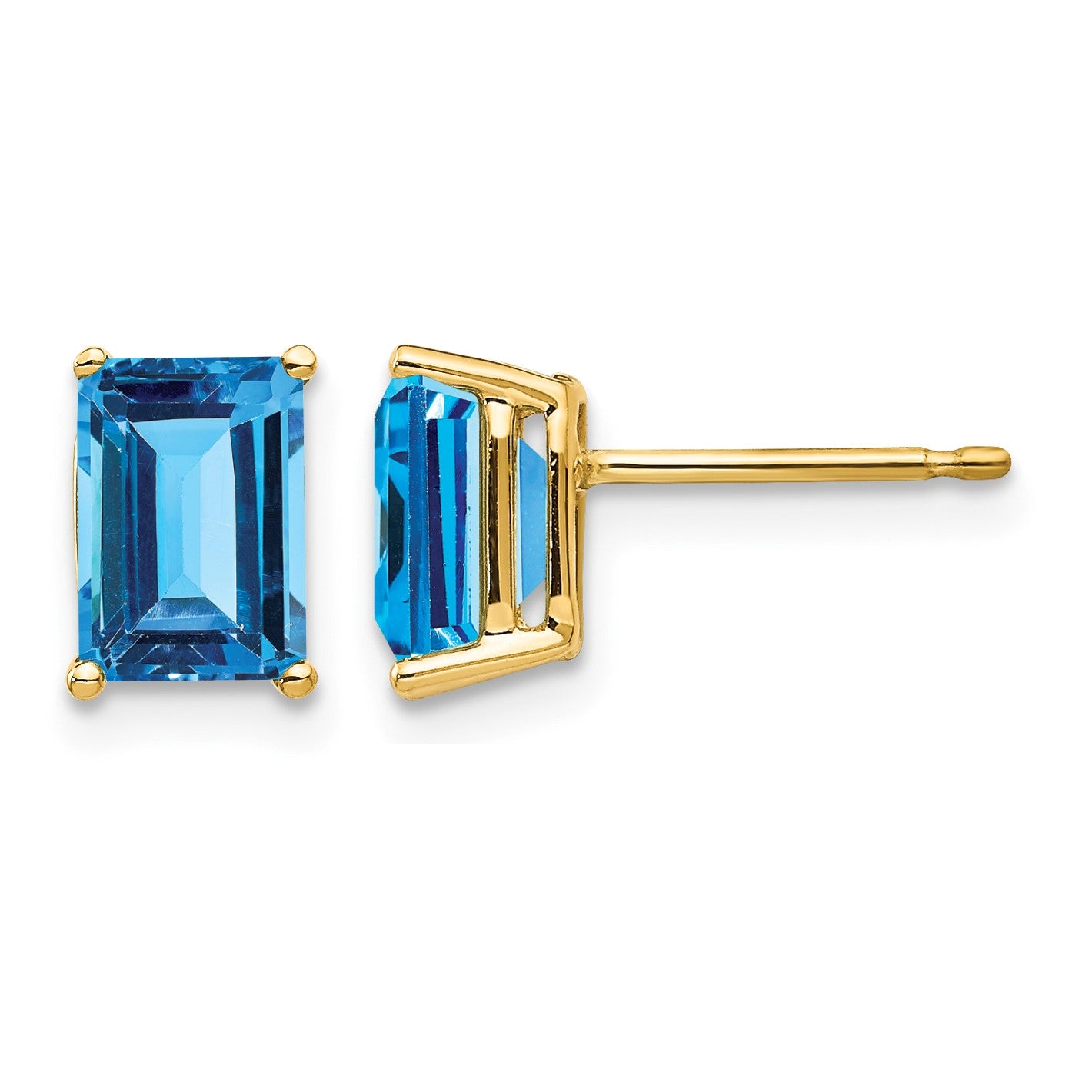 14k 7x5mm Emerald-Cut Blue Topaz Post Earrings