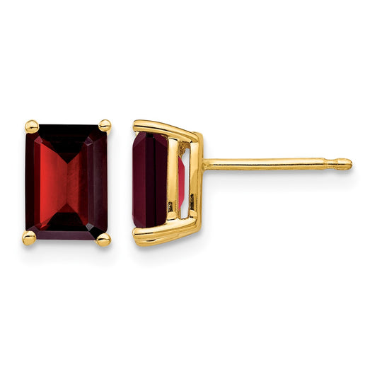 14k 7x5mm Emerald-cut Garnet Post Earrings