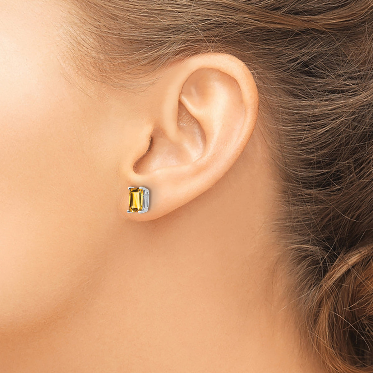 14k White Gold 7x5mm Emerald-Cut Citrine Post Earrings