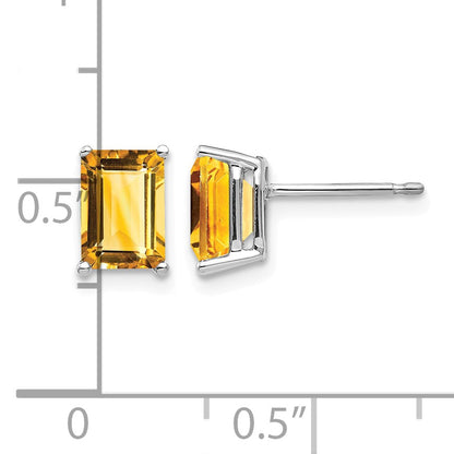 14k White Gold 7x5mm Emerald-Cut Citrine Post Earrings