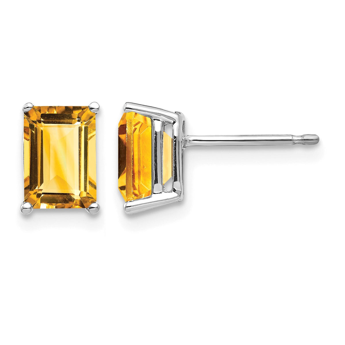 14k White Gold 7x5mm Emerald-Cut Citrine Post Earrings