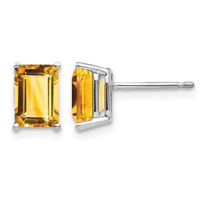 14k White Gold 7x5mm Emerald-Cut Citrine Post Earrings