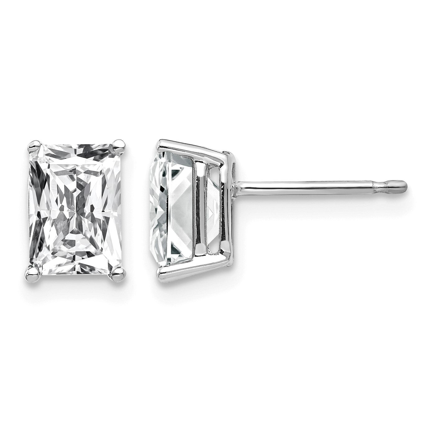 14k White Gold 7x5mm Octagon Radiant-Cut Cubic Zirconia Post Earrings