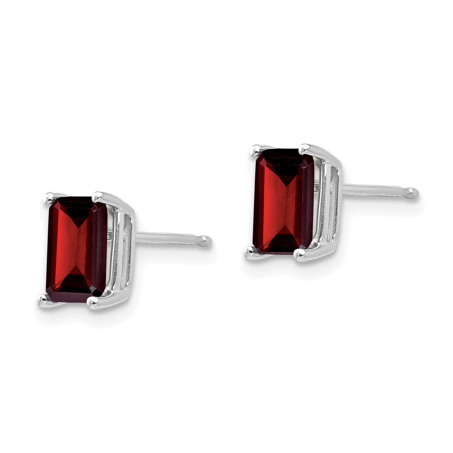 14k White Gold 7x5mm Emerald-cut Garnet Post Earrings