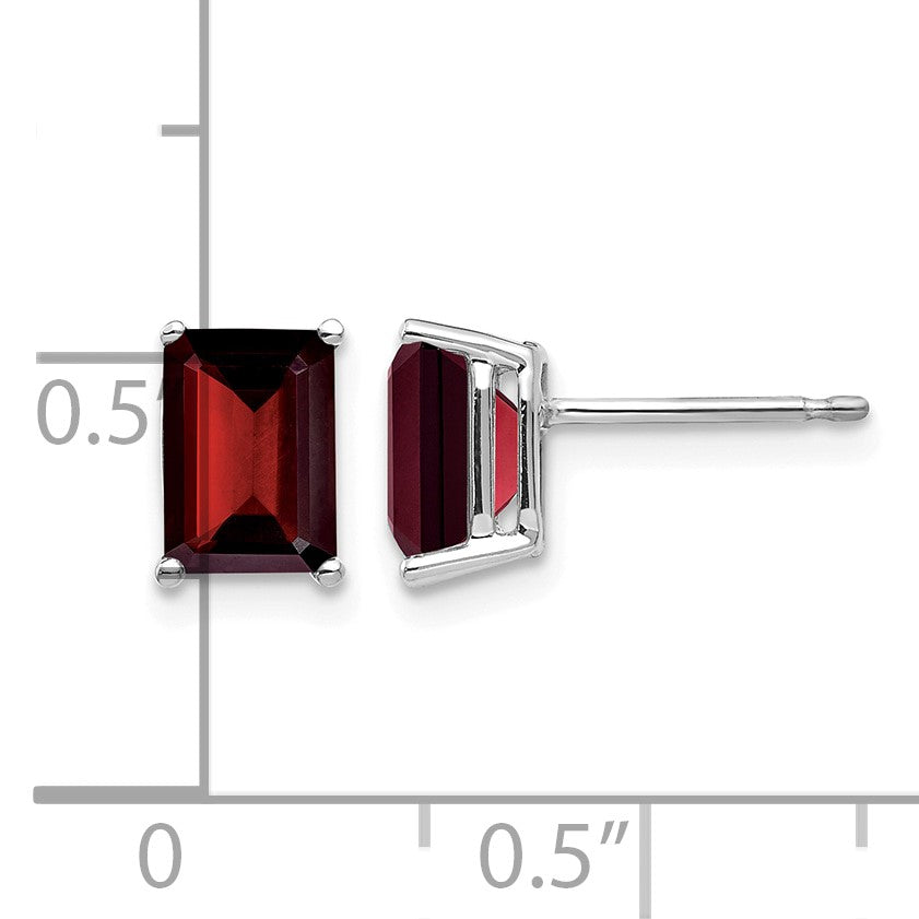 14k White Gold 7x5mm Emerald-cut Garnet Post Earrings