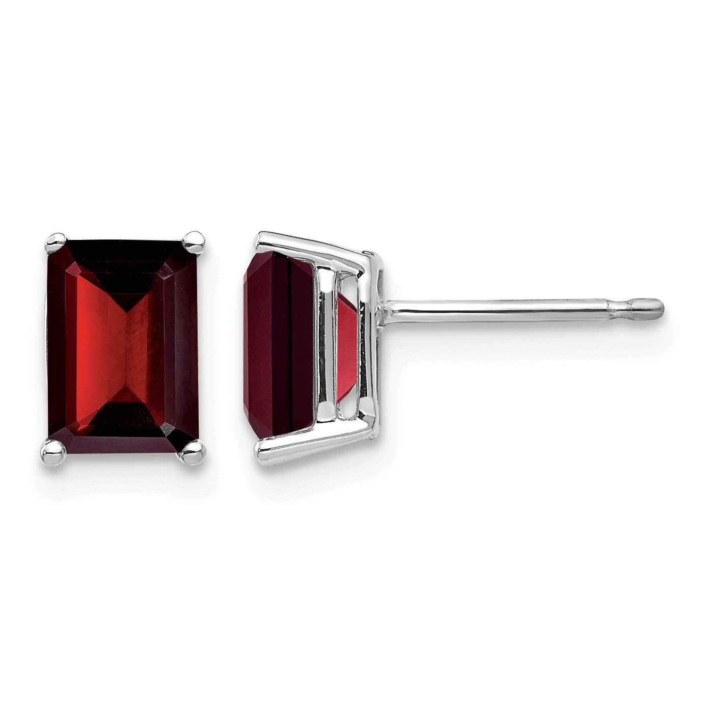 14k White Gold 7x5mm Emerald-cut Garnet Post Earrings