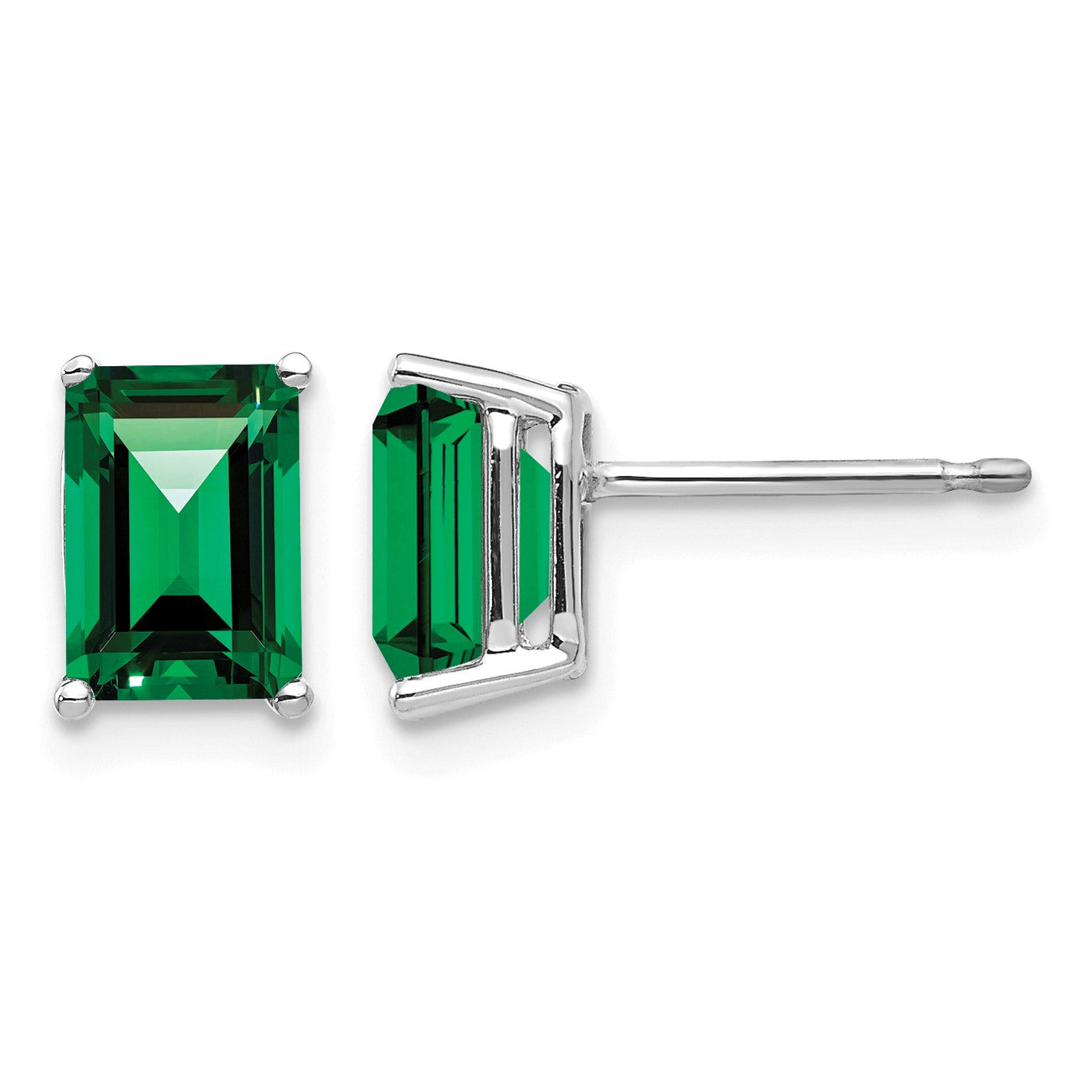 14k White Gold 7x5mm Emerald-Cut Mount St. Helens Post Earrings