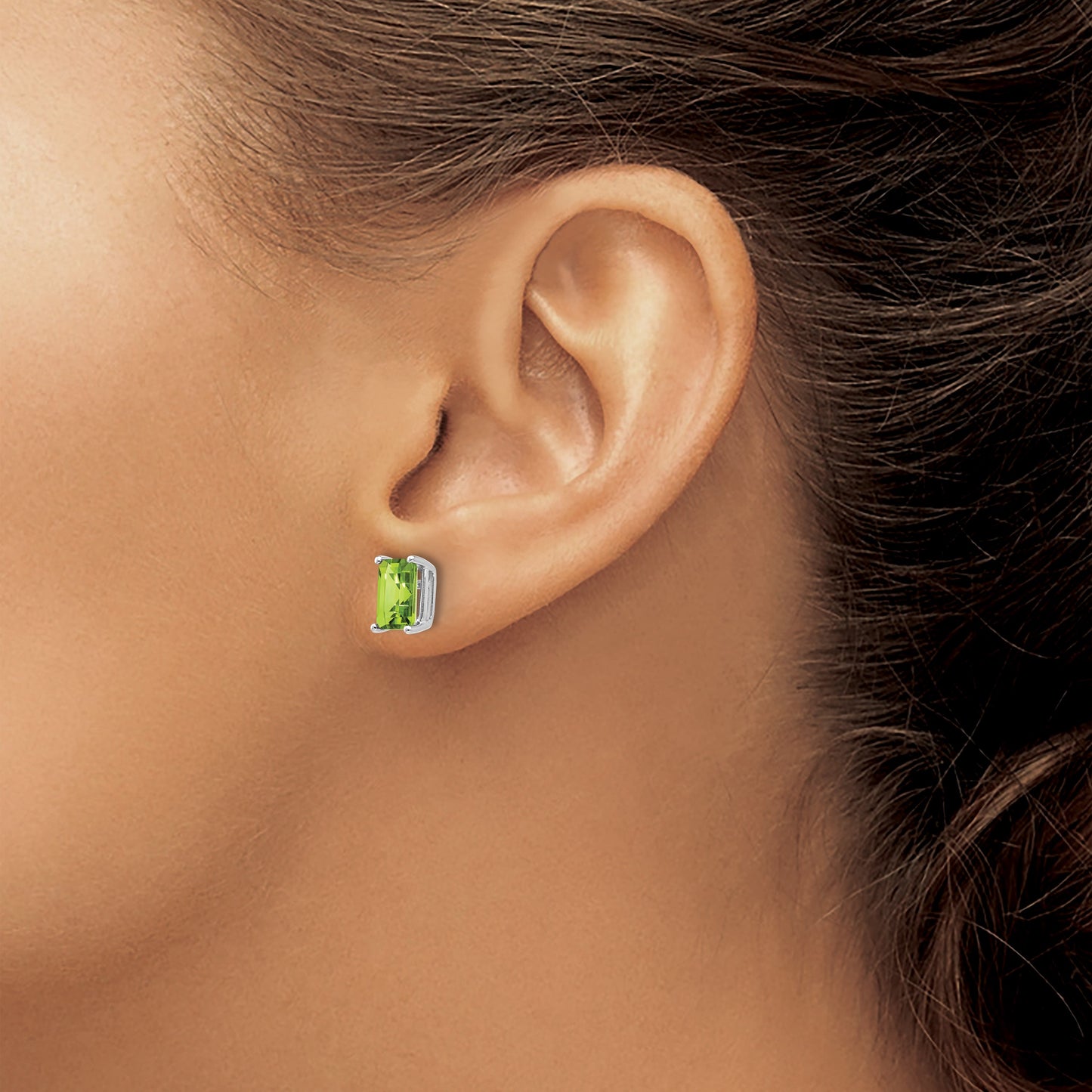 14k White Gold 7x5mm Emerald-Cut Peridot Post Earrings