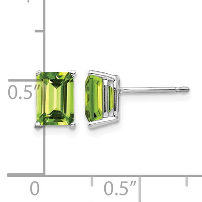 14k White Gold 7x5mm Emerald-Cut Peridot Post Earrings