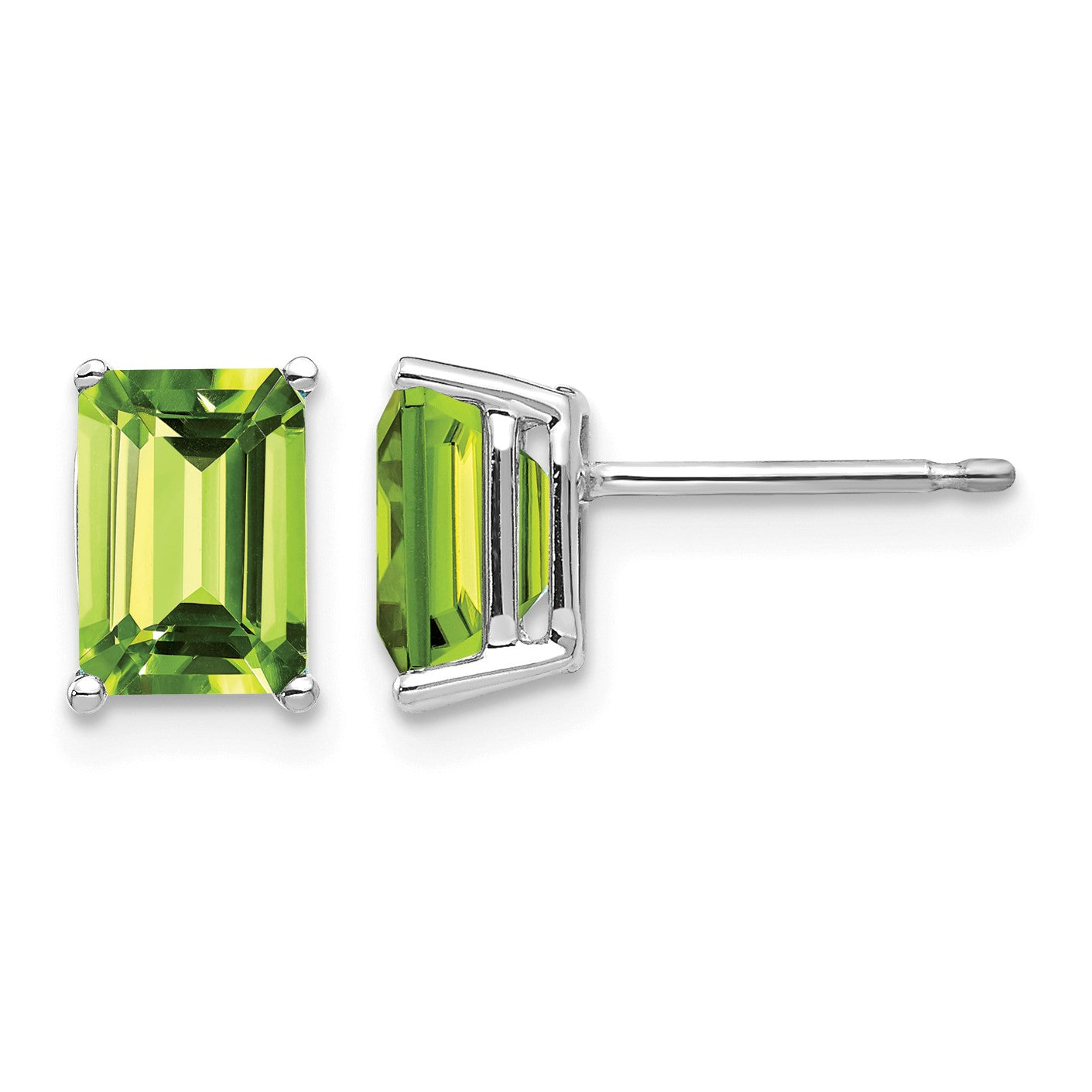 14k White Gold 7x5mm Emerald-Cut Peridot Post Earrings