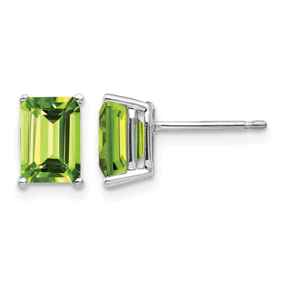 14k White Gold 7x5mm Emerald-Cut Peridot Post Earrings