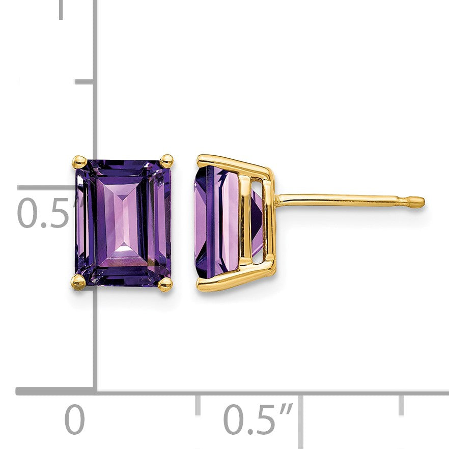 14k 8x6mm Emerald-Cut Amethyst Post Earrings