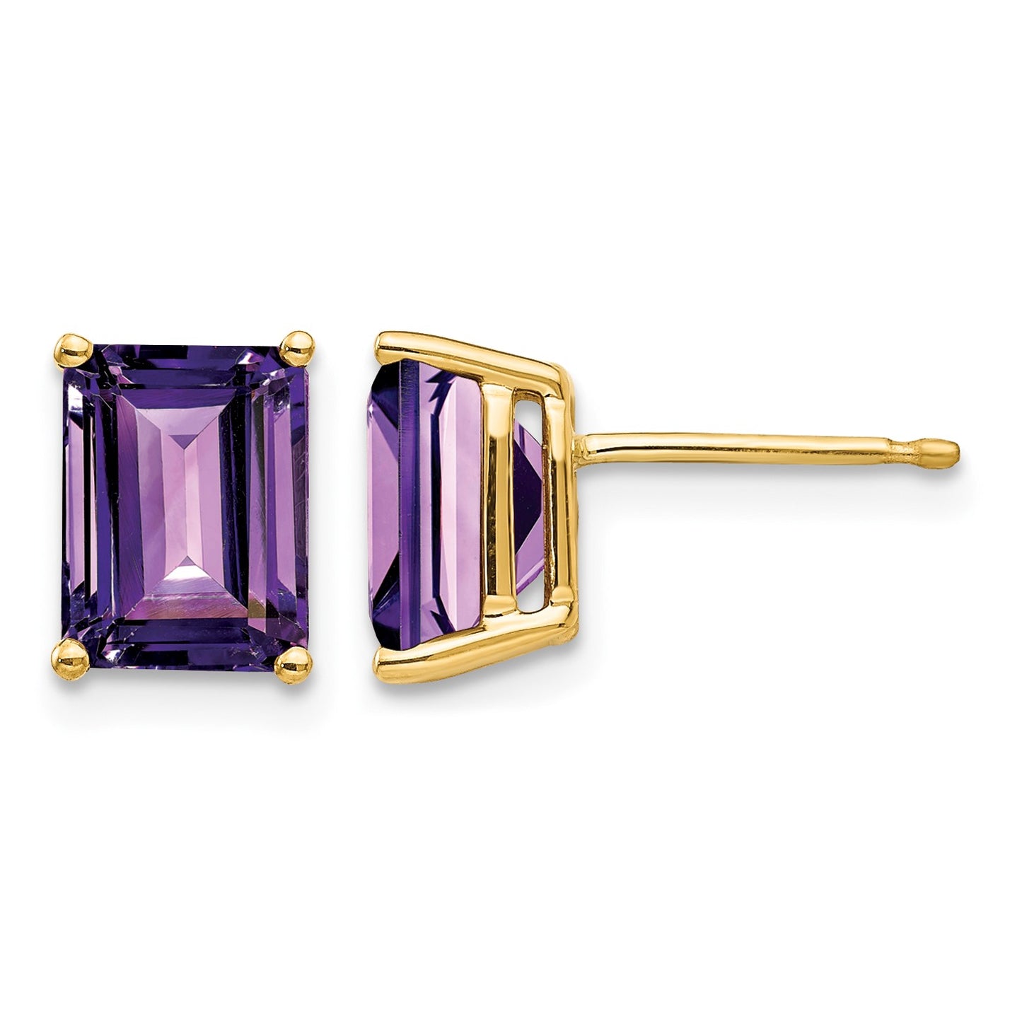14k 8x6mm Emerald-Cut Amethyst Post Earrings