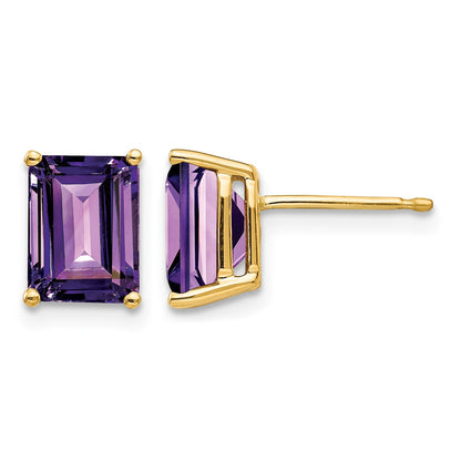 14k 8x6mm Emerald-Cut Amethyst Post Earrings