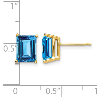 14k 8x6mm Emerald-Cut Blue Topaz Post Earrings
