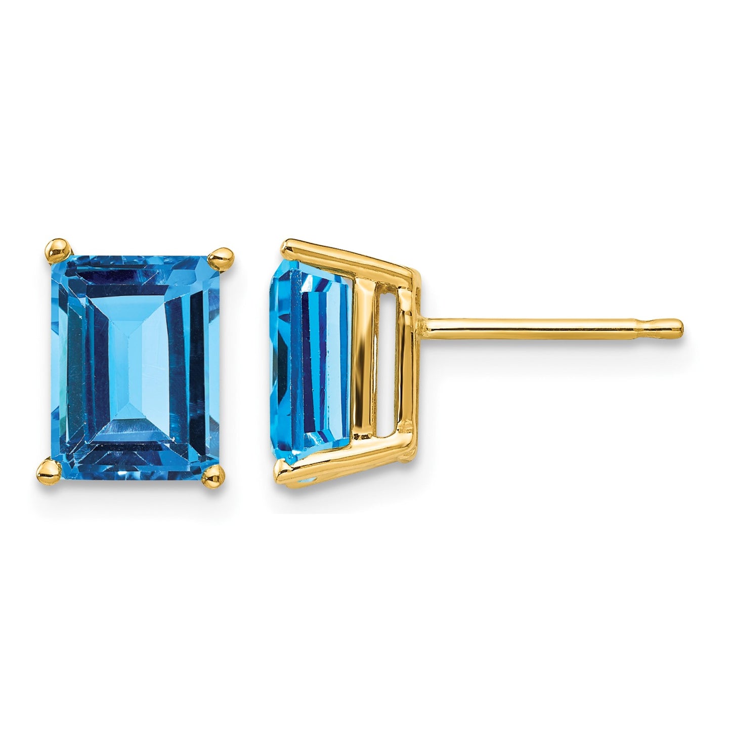 14k 8x6mm Emerald-Cut Blue Topaz Post Earrings