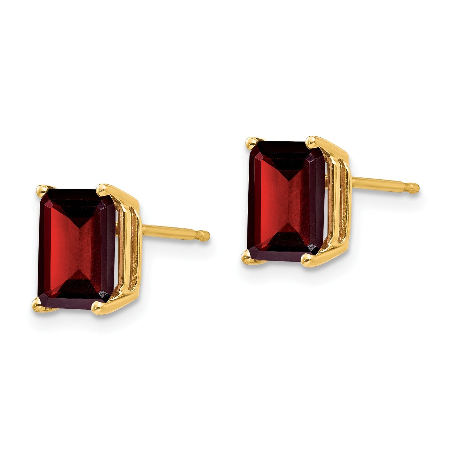 14k 8x6mm Emerald-cut Garnet Post Earrings