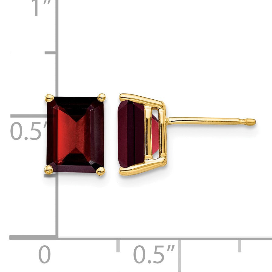 14k 8x6mm Emerald-cut Garnet Post Earrings