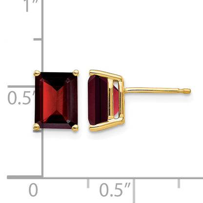 14k 8x6mm Emerald-cut Garnet Post Earrings