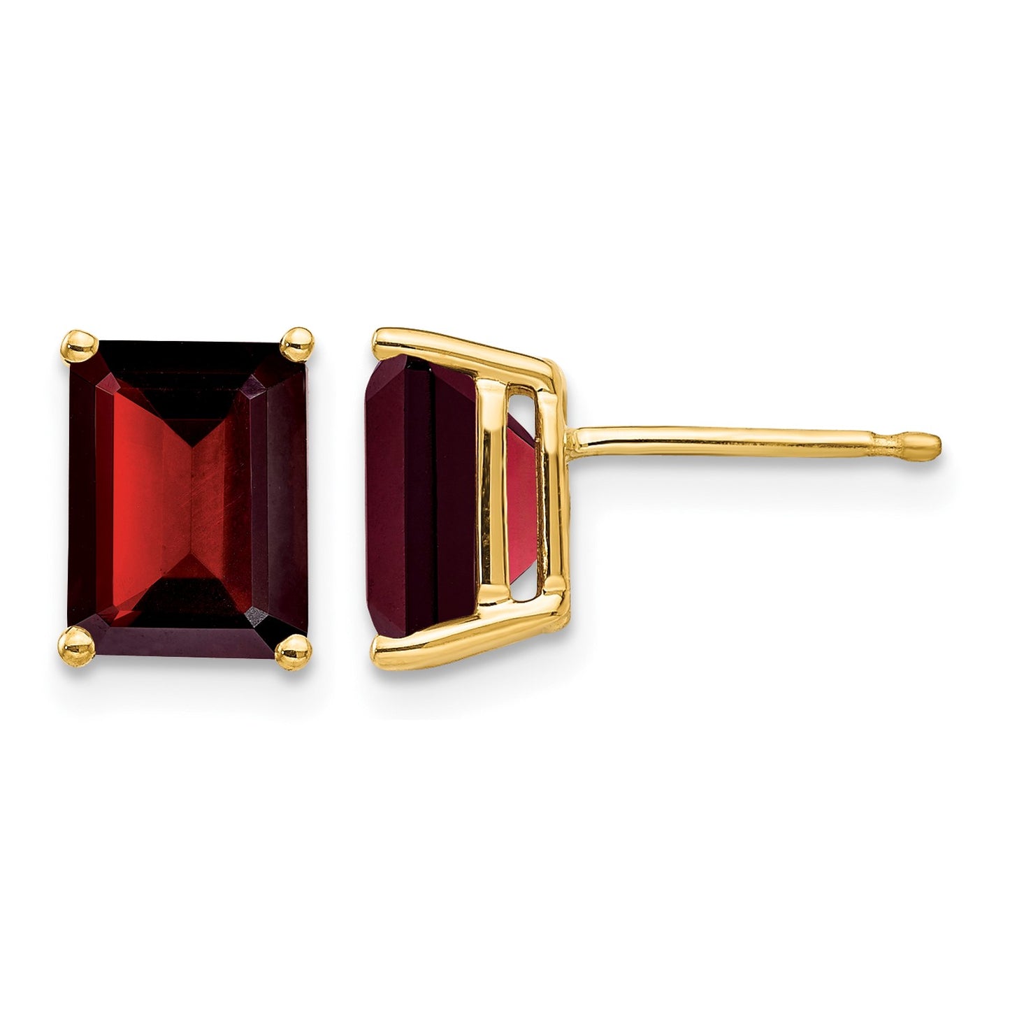 14k 8x6mm Emerald-cut Garnet Post Earrings