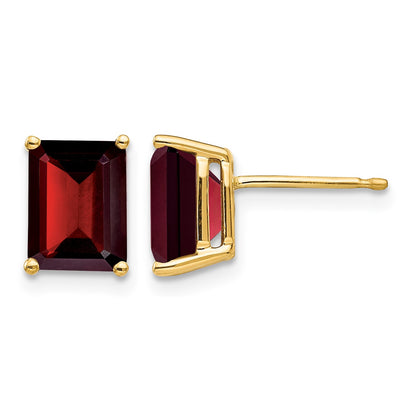 14k 8x6mm Emerald-cut Garnet Post Earrings