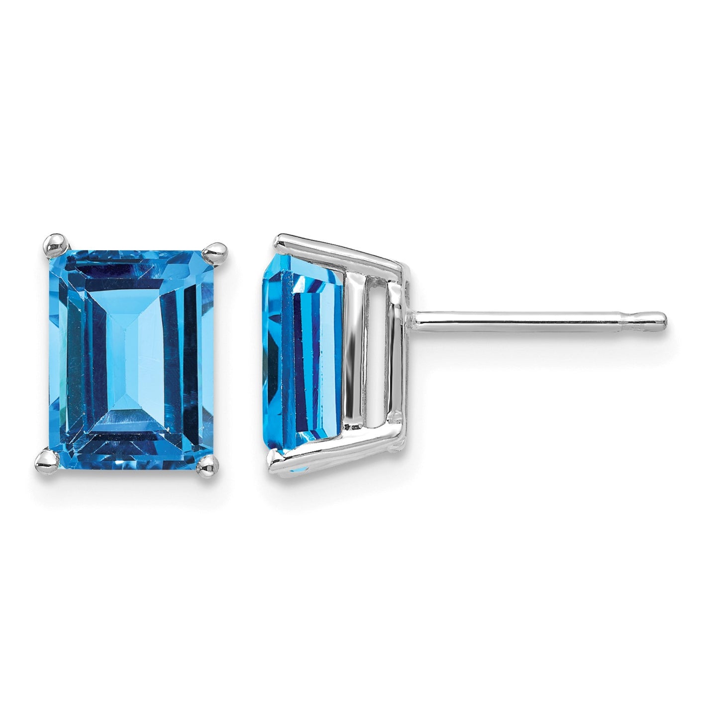 14k White Gold 8x6mm Emerald Post Earring Mountings