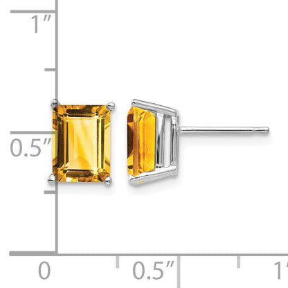 14k White Gold 8x6mm Emerald-Cut Citrine Post Earrings
