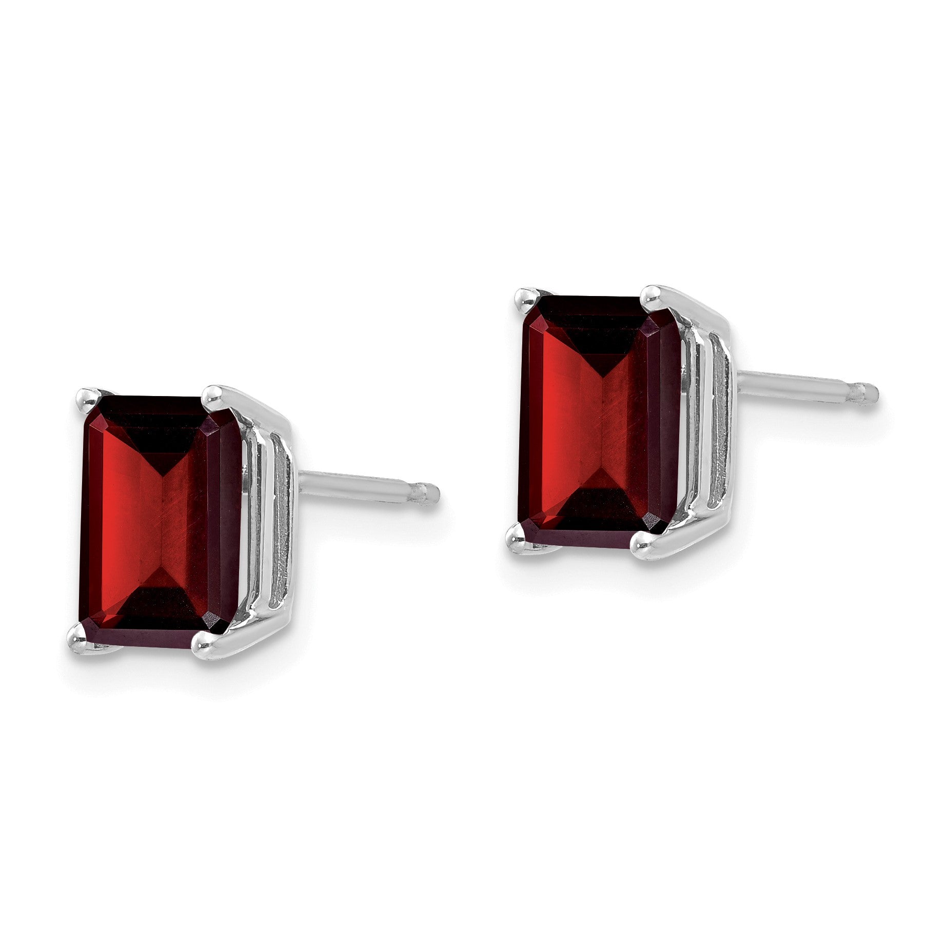 14k White Gold 8x6mm Emerald-cut Garnet Post Earrings