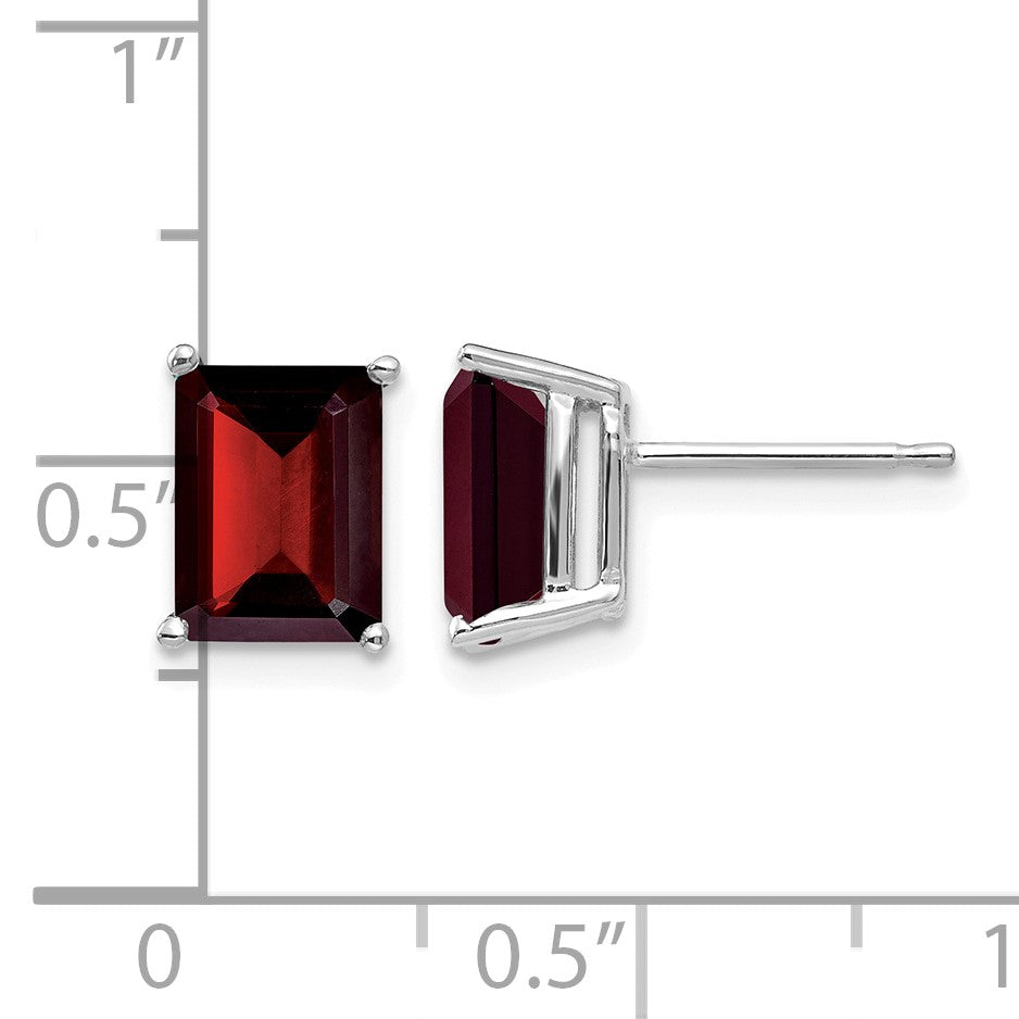 14k White Gold 8x6mm Emerald-cut Garnet Post Earrings