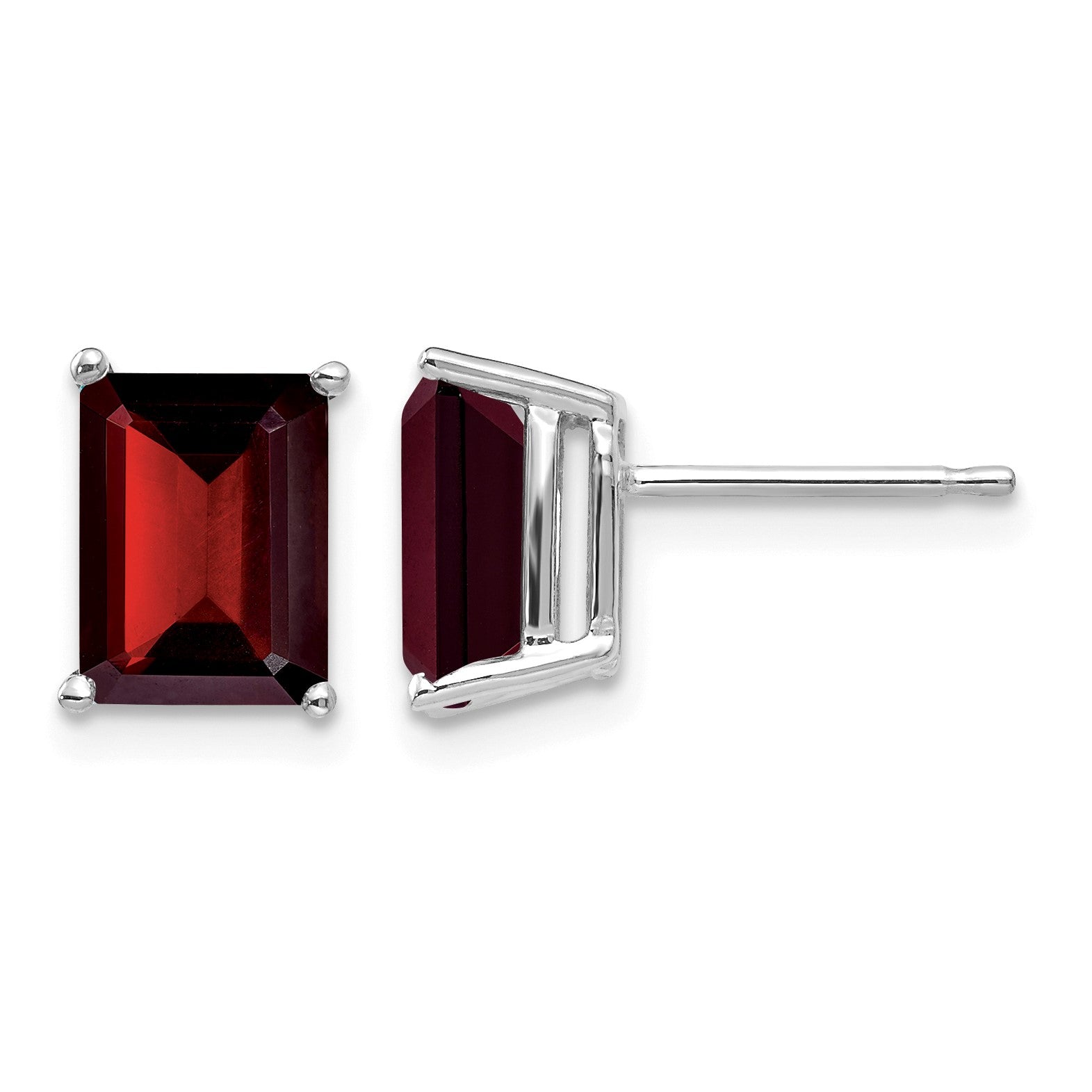 14k White Gold 8x6mm Emerald-cut Garnet Post Earrings