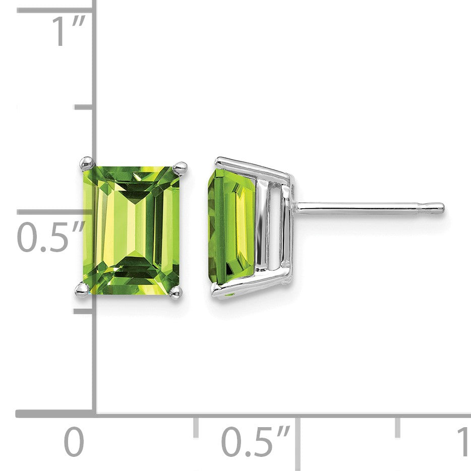 14k White Gold 8x6mm Emerald-Cut Peridot Post Earrings
