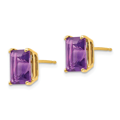 14k 9x7mm Emerald-Cut Amethyst Post Earrings