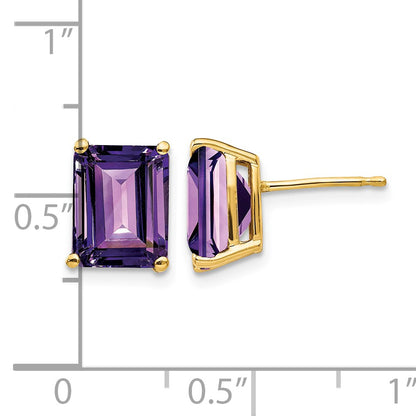 14k 9x7mm Emerald-Cut Amethyst Post Earrings
