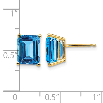 14k 9x7mm Emerald-Cut Blue Topaz Post Earrings