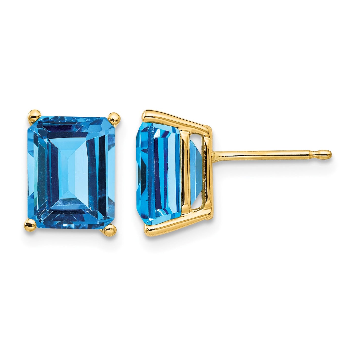 14k 9x7mm Emerald-Cut Blue Topaz Post Earrings