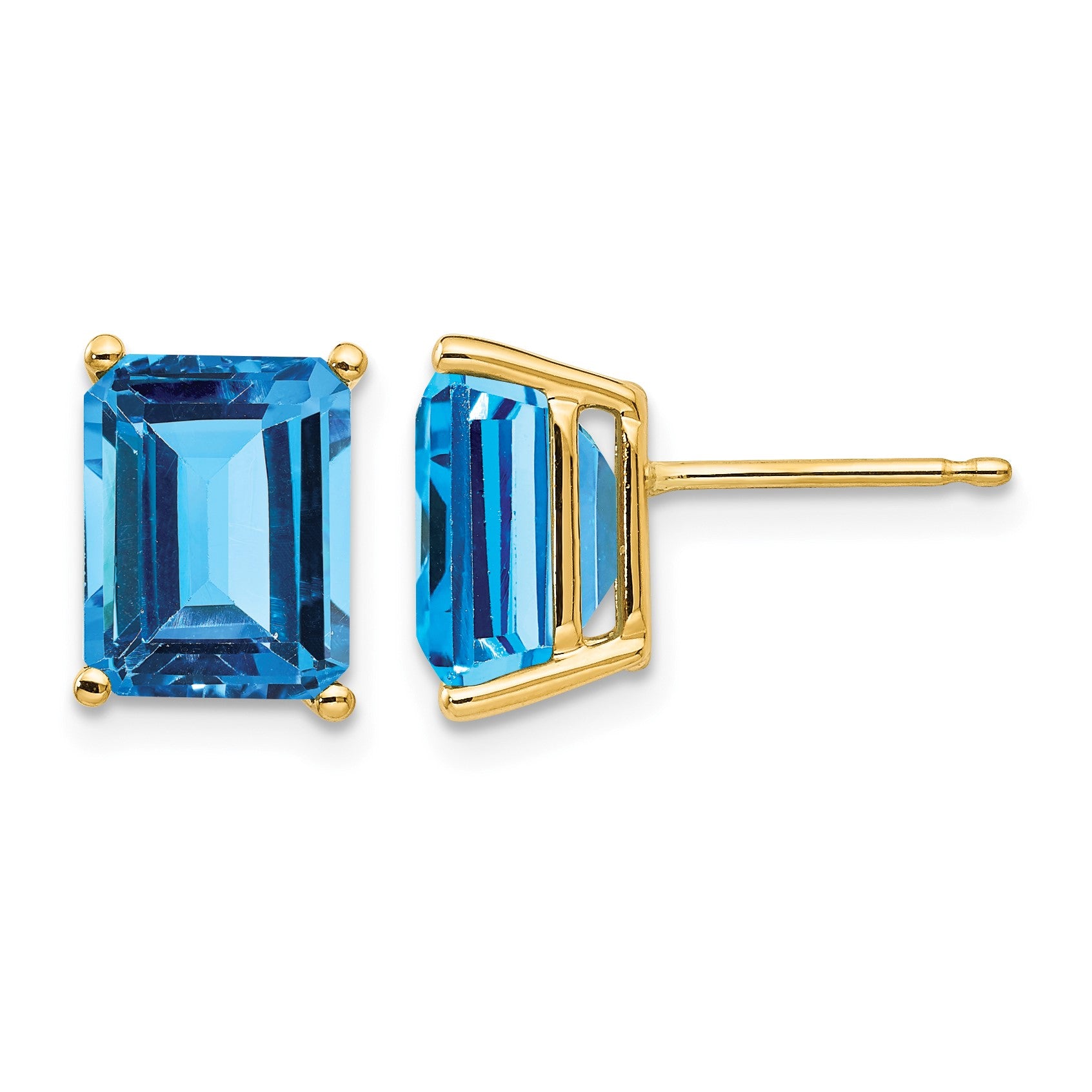 14k 9x7mm Emerald-Cut Blue Topaz Post Earrings