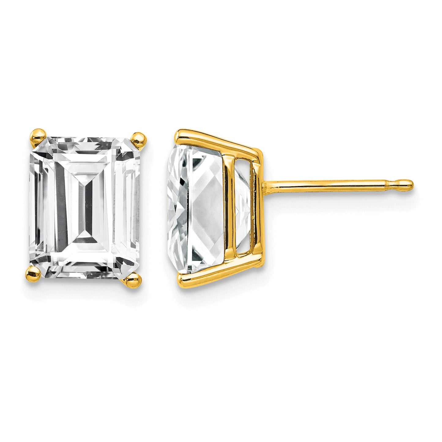 14k 9x7mm Emerald-Cut Cubic Zirconia Post Earrings