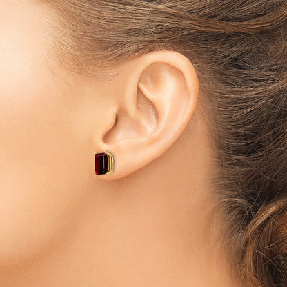 14k 9x7mm Emerald-cut Garnet Post Earrings