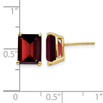 14k 9x7mm Emerald-cut Garnet Post Earrings