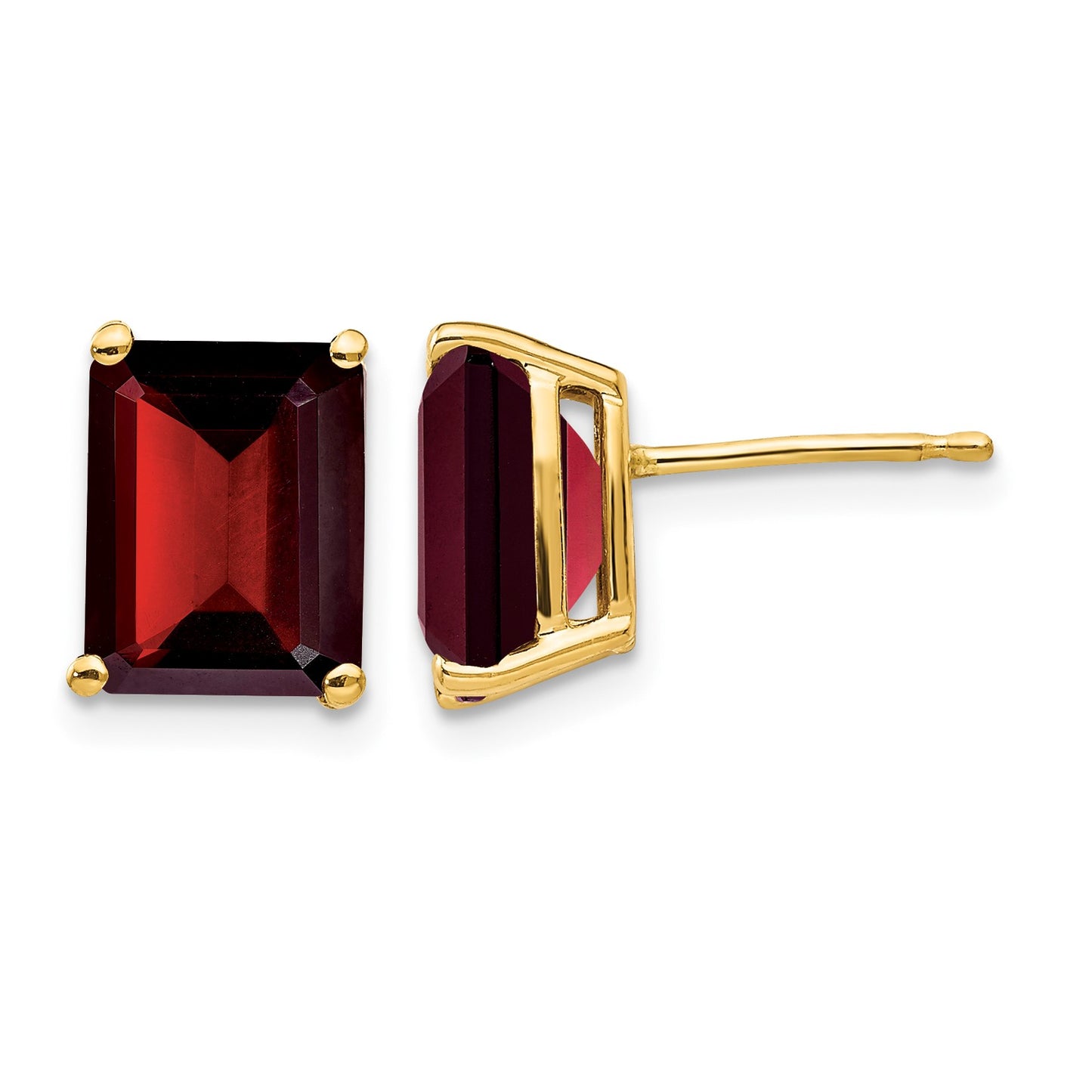 14k 9x7mm Emerald-cut Garnet Post Earrings
