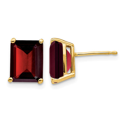14k 9x7mm Emerald-cut Garnet Post Earrings