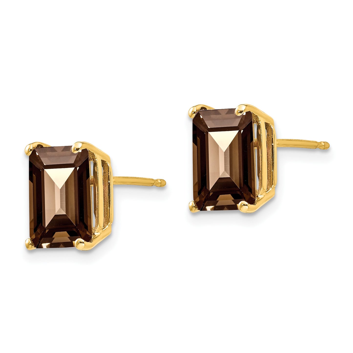 14k 9x7mm Emerald-cut Smoky Quartz Post Earrings