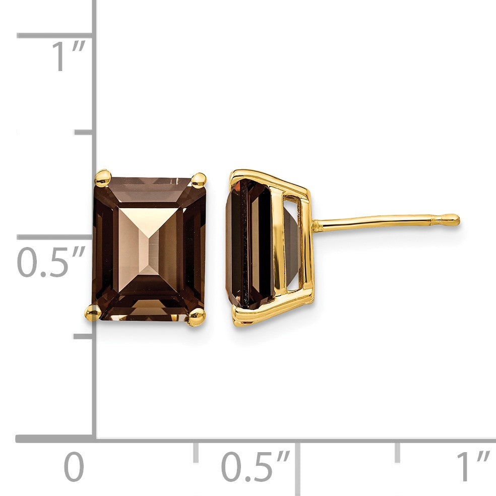 14k 9x7mm Emerald-cut Smoky Quartz Post Earrings
