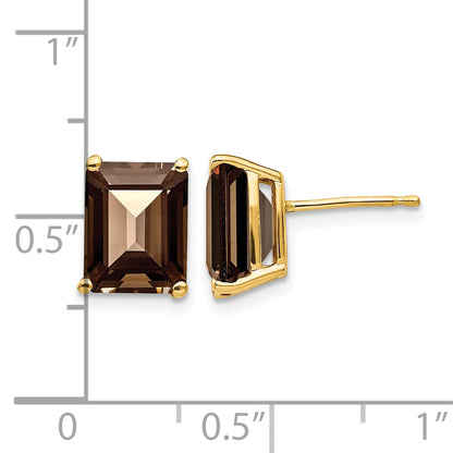 14k 9x7mm Emerald-cut Smoky Quartz Post Earrings